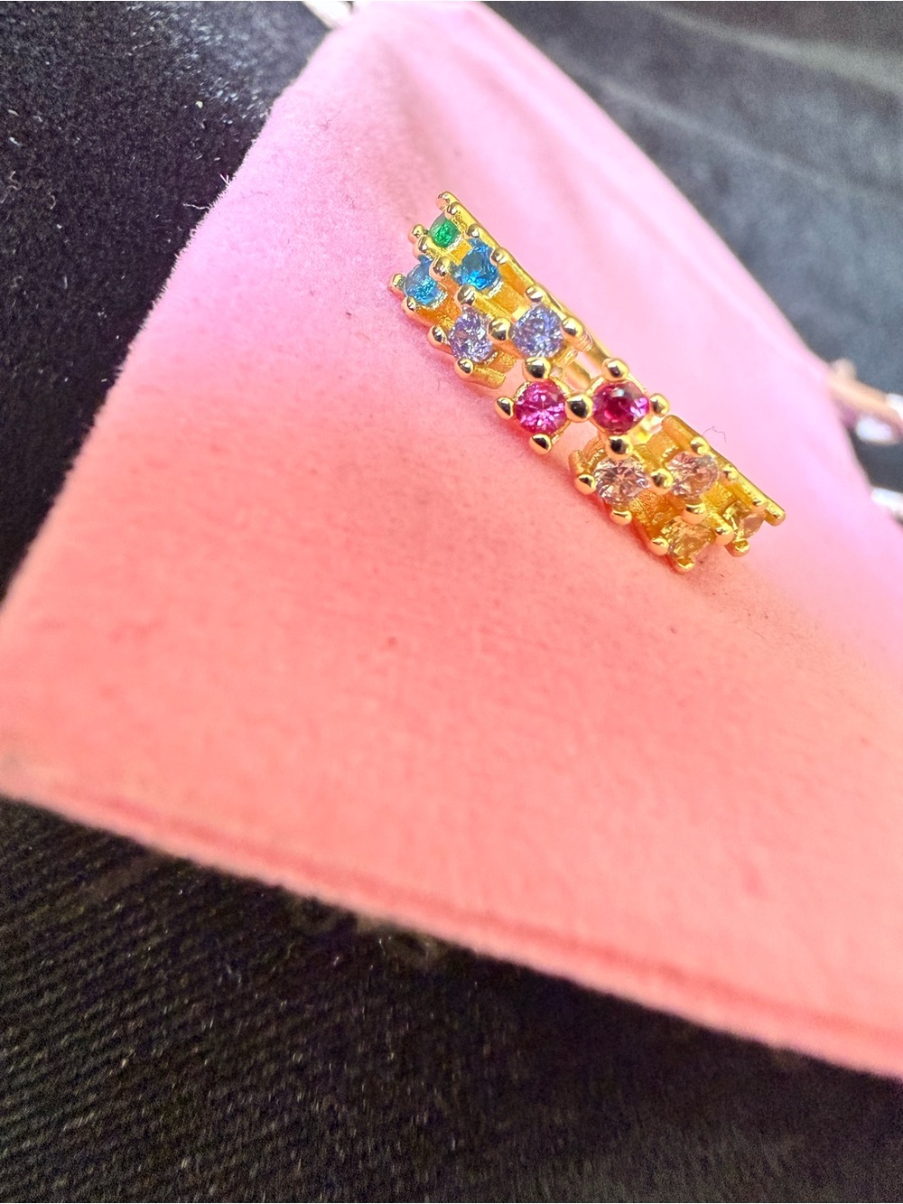 Gold-Tone Multicolor Gemstone Women's Ring - Vibrant Rainbow Stones